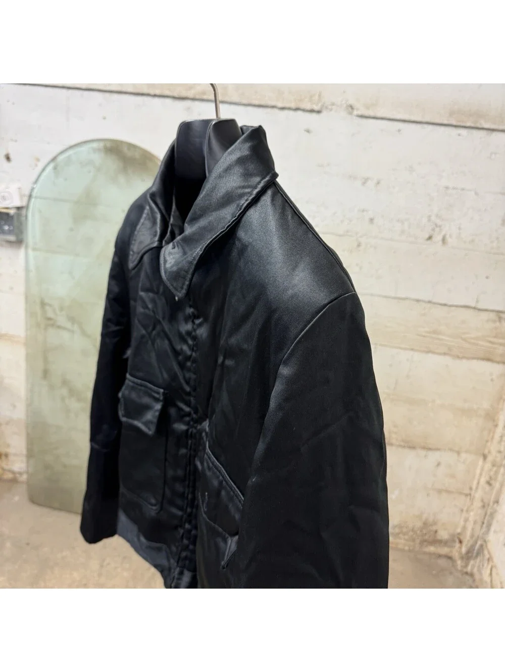 VTG 60s Black Nylon Insulated Utility Work Jacket USA Sz 42